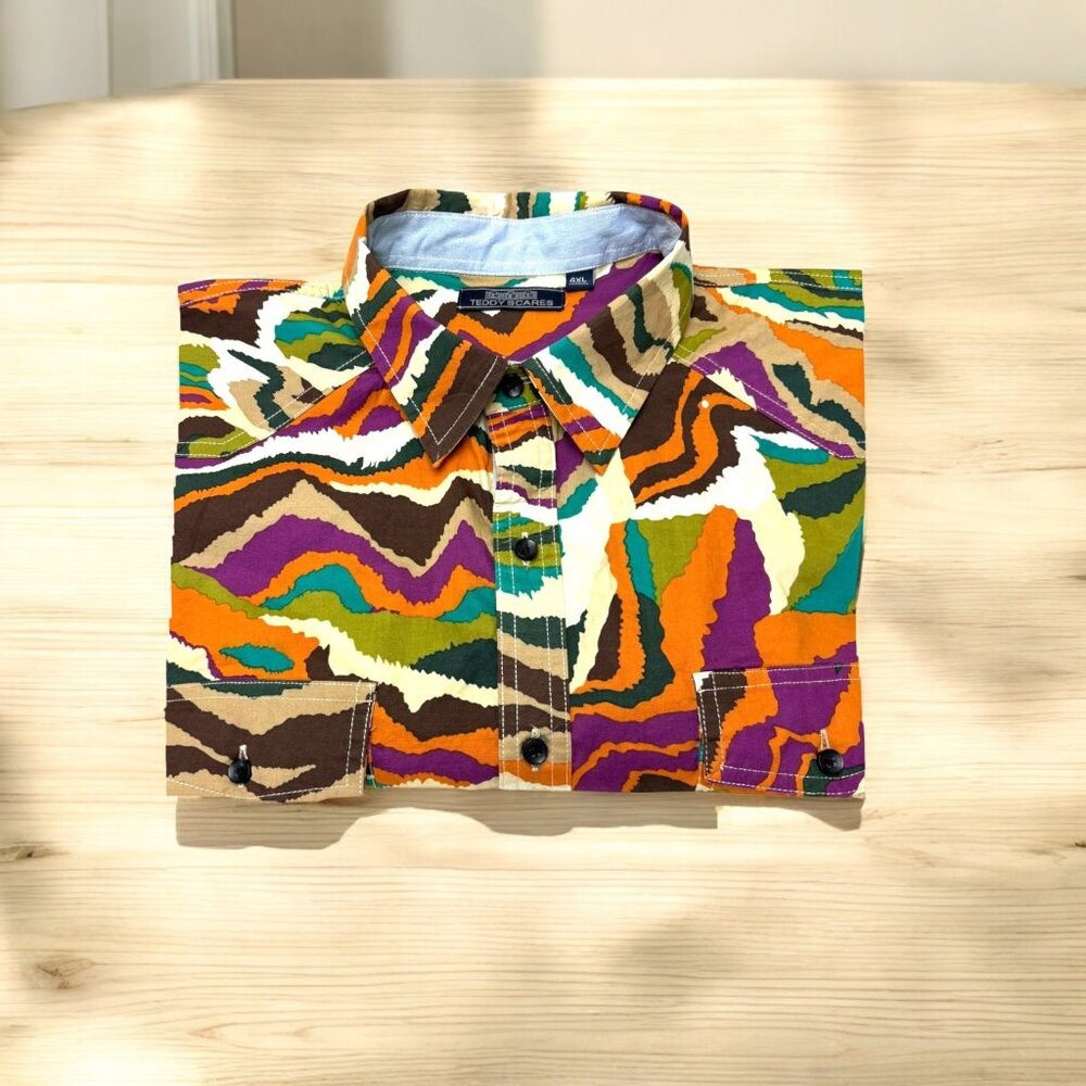 World Famous Teddy Scares Short Sleeve Cotton Button Down‎ Shirt